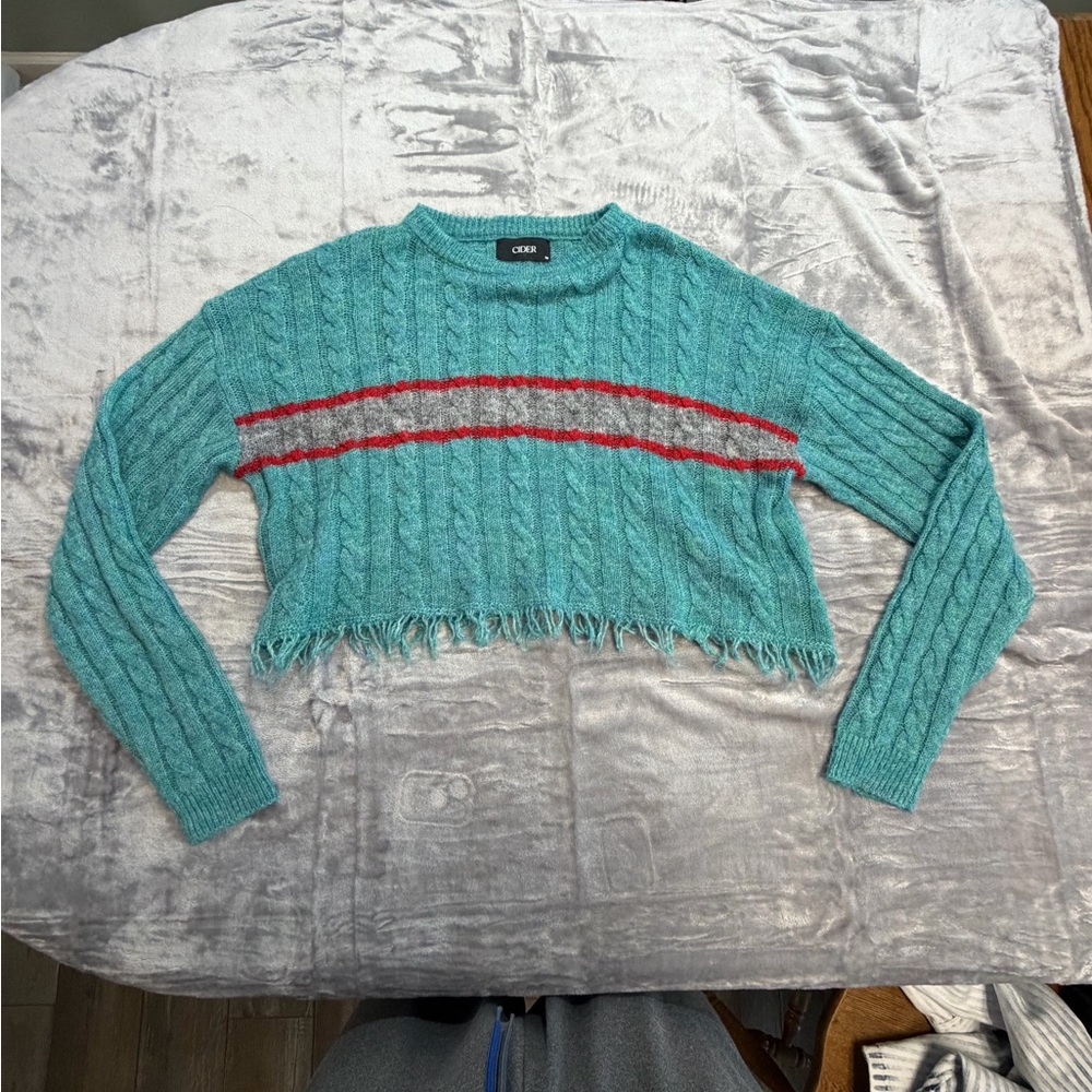 Cider Colorful Cropped Cable Knit Sweater Size Medium